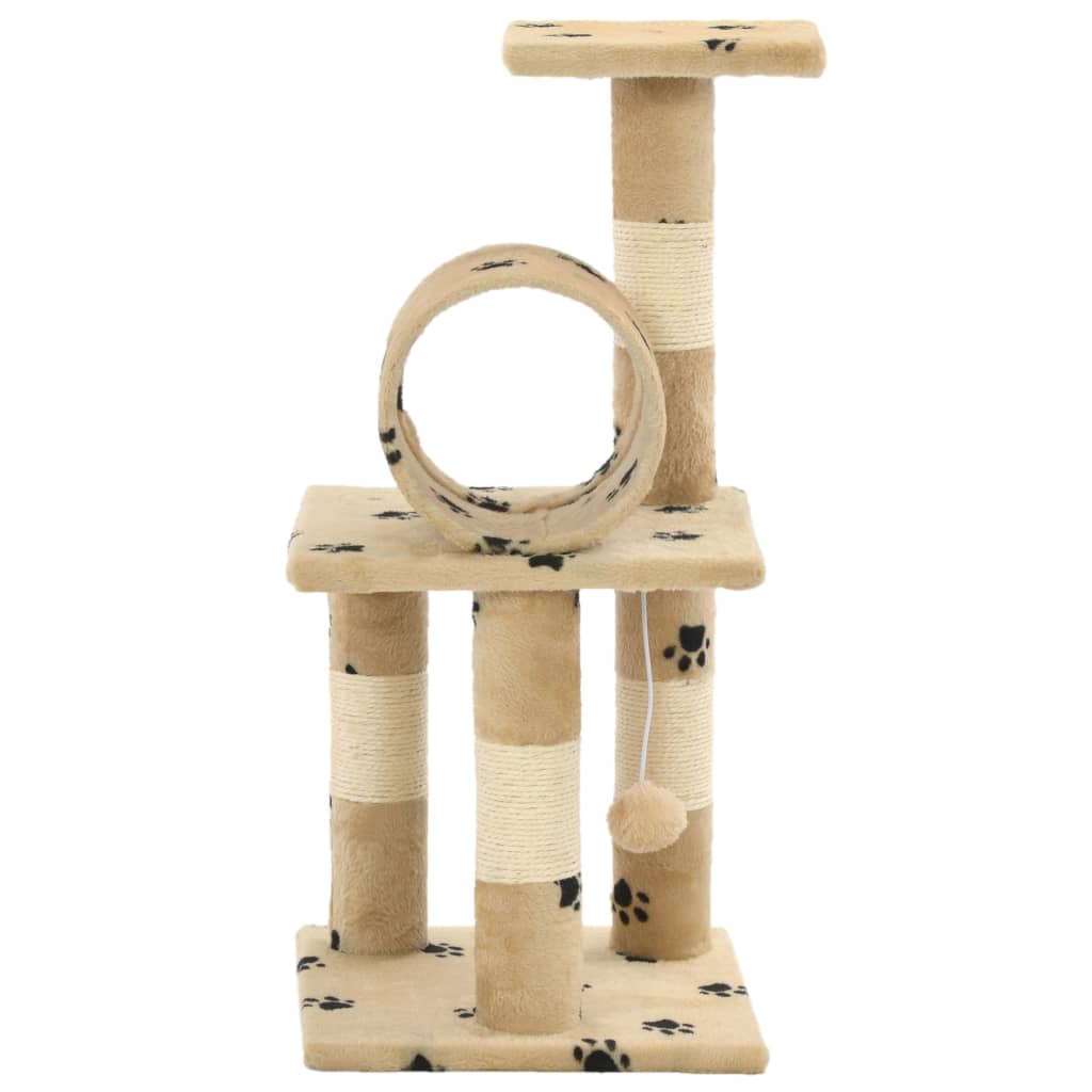 Arbre à chat beige et empreintes 65 cm 2 niveaux 1 tunnel Arbre à chat beige et empreintes 65 cm 2 niveaux 1 tunnel – Image 3