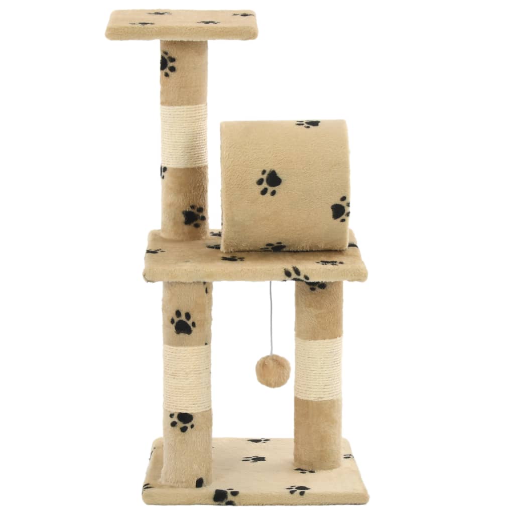 Arbre à chat beige et empreintes 65 cm 2 niveaux 1 tunnel Arbre à chat beige et empreintes 65 cm 2 niveaux 1 tunnel – Image 4