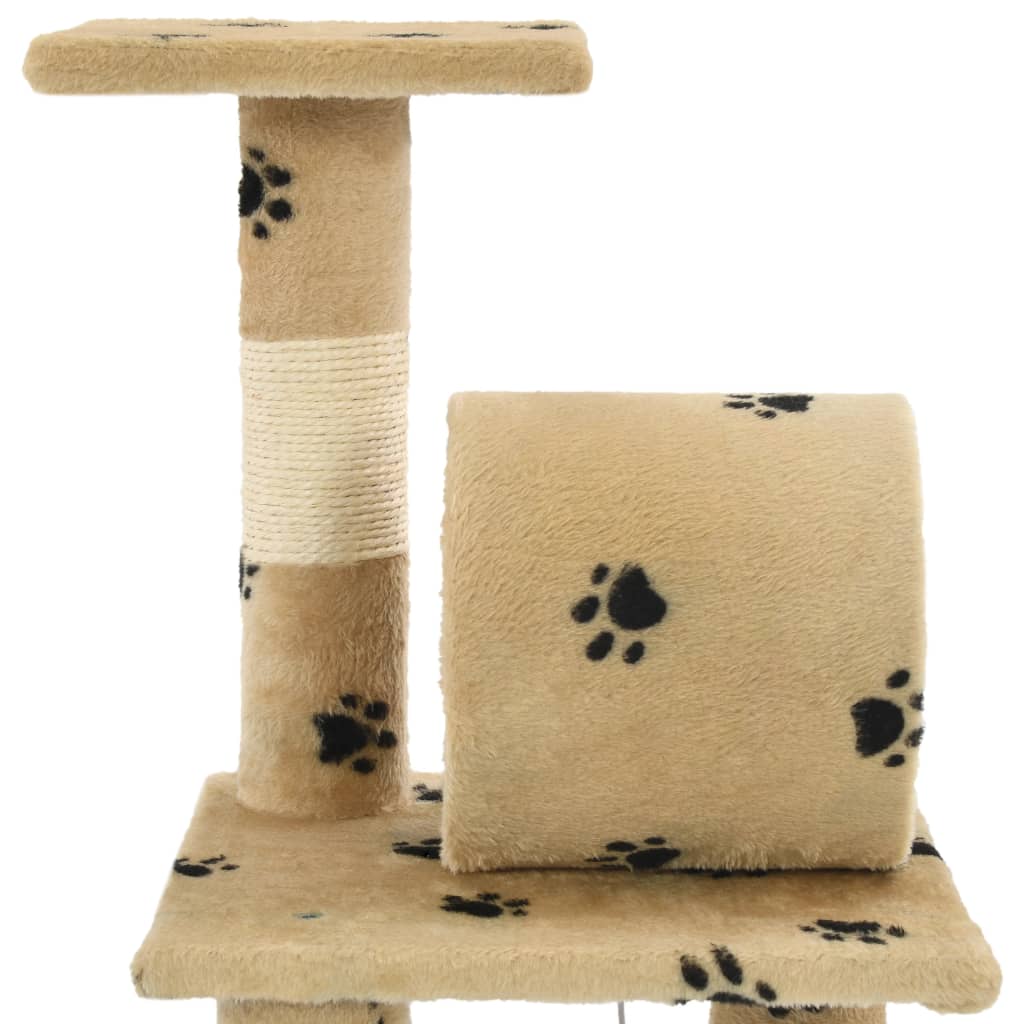 Arbre à chat beige et empreintes 65 cm 2 niveaux 1 tunnel Arbre à chat beige et empreintes 65 cm 2 niveaux 1 tunnel – Image 5