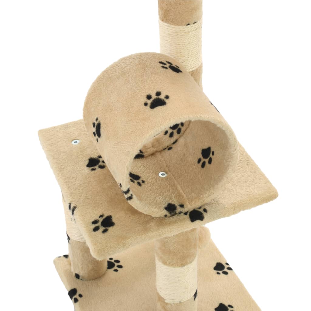 Arbre à chat beige et empreintes 65 cm 2 niveaux 1 tunnel Arbre à chat beige et empreintes 65 cm 2 niveaux 1 tunnel – Image 6