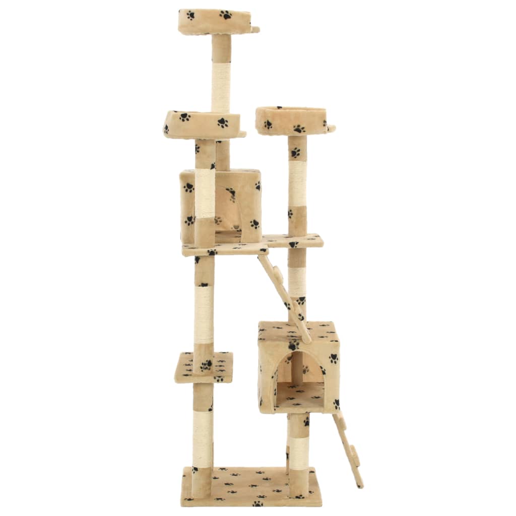 Arbre à chat beige et empreintes 170 cm 5 niveaux 2 maisons Arbre à chat beige et empreintes 170 cm 5 niveaux 2 maisons – Image 3