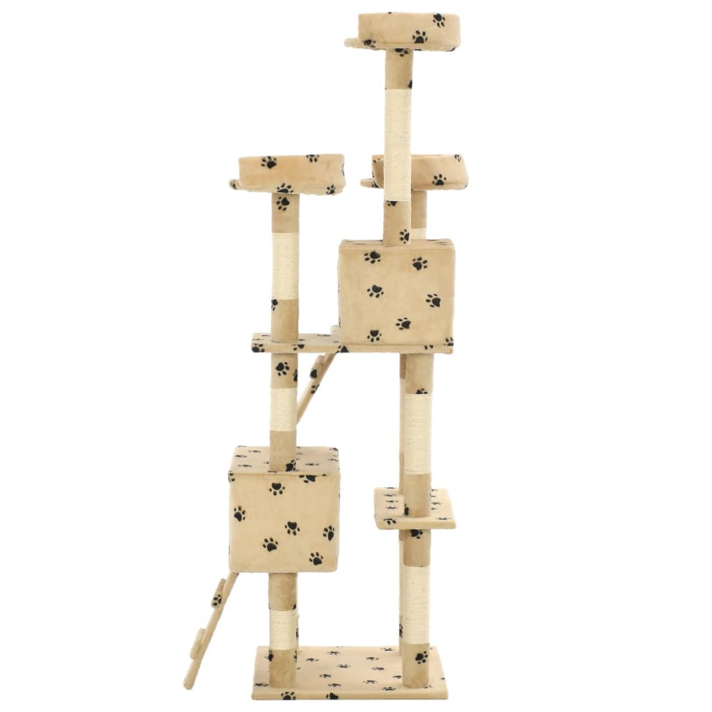 Arbre à chat beige et empreintes 170 cm 5 niveaux 2 maisons Arbre à chat beige et empreintes 170 cm 5 niveaux 2 maisons – Image 4