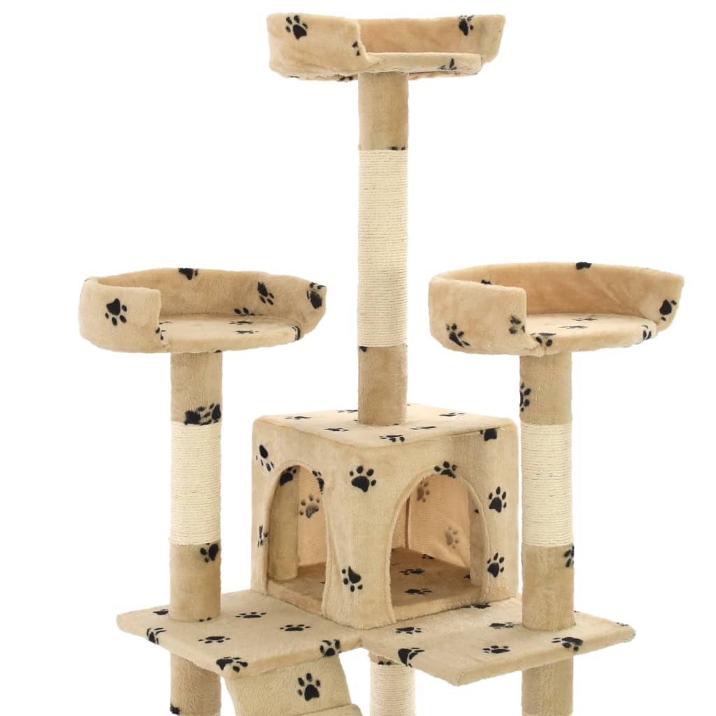 Arbre à chat beige et empreintes 170 cm 5 niveaux 2 maisons Arbre à chat beige et empreintes 170 cm 5 niveaux 2 maisons – Image 5