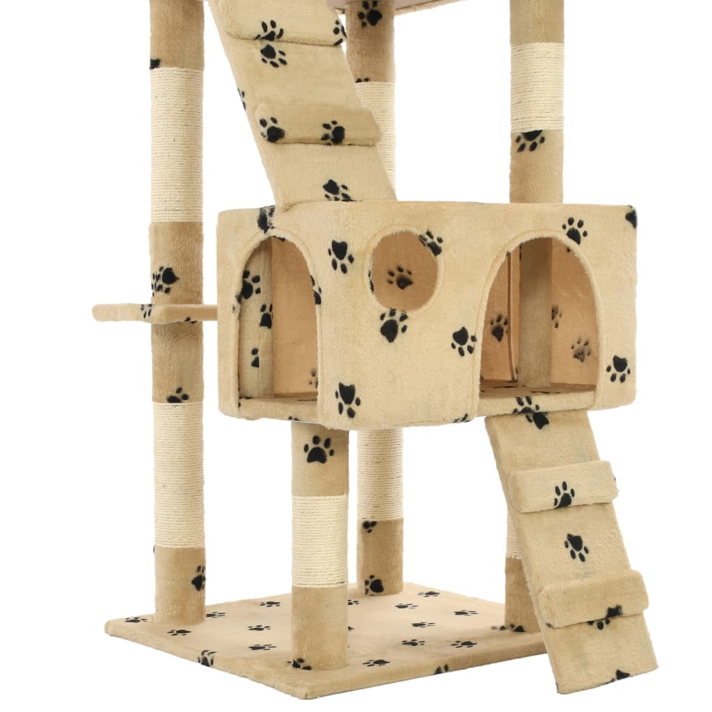 Arbre à chat beige et empreintes 170 cm 5 niveaux 2 maisons Arbre à chat beige et empreintes 170 cm 5 niveaux 2 maisons – Image 6