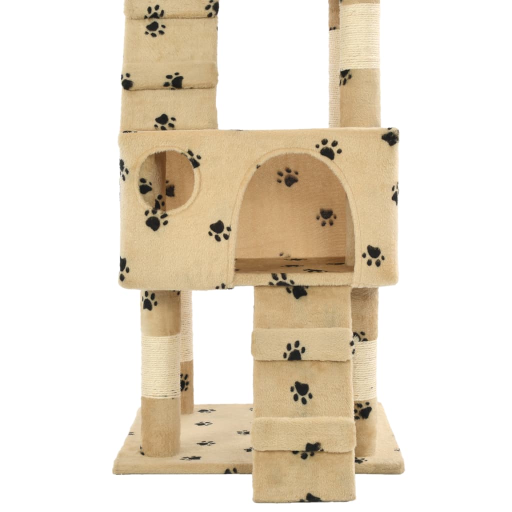Arbre à chat beige et empreintes 170 cm 5 niveaux 2 maisons Arbre à chat beige et empreintes 170 cm 5 niveaux 2 maisons – Image 7