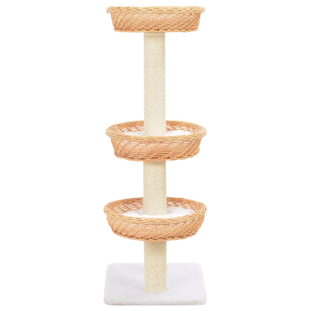 Arbre à chat fait main en bois de saule 85cm 3 niveaux Arbre à chat fait main en bois de saule 85cm 3 niveaux – Image 3
