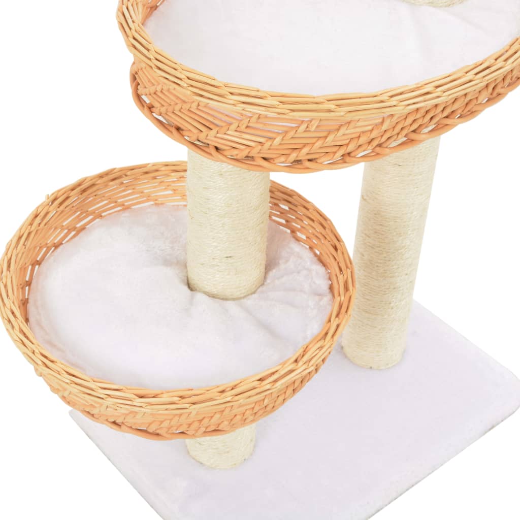 Arbre à chat fait main en bois de saule 85cm 3 niveaux Arbre à chat fait main en bois de saule 85cm 3 niveaux – Image 4