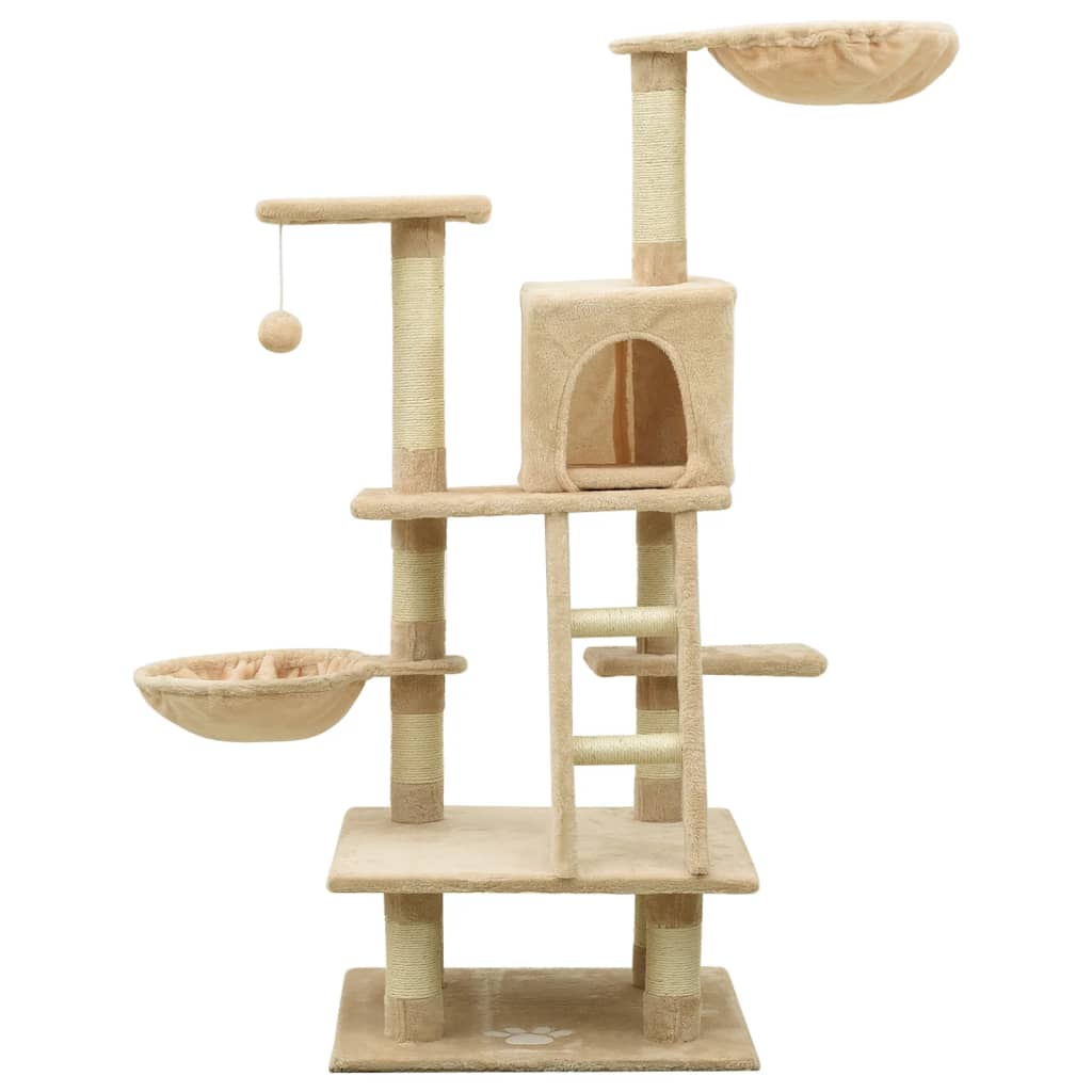 Arbre à chat beige 122 cm 5 niveaux 1 maison Arbre à chat beige 122 cm 5 niveaux 1 maison – Image 3
