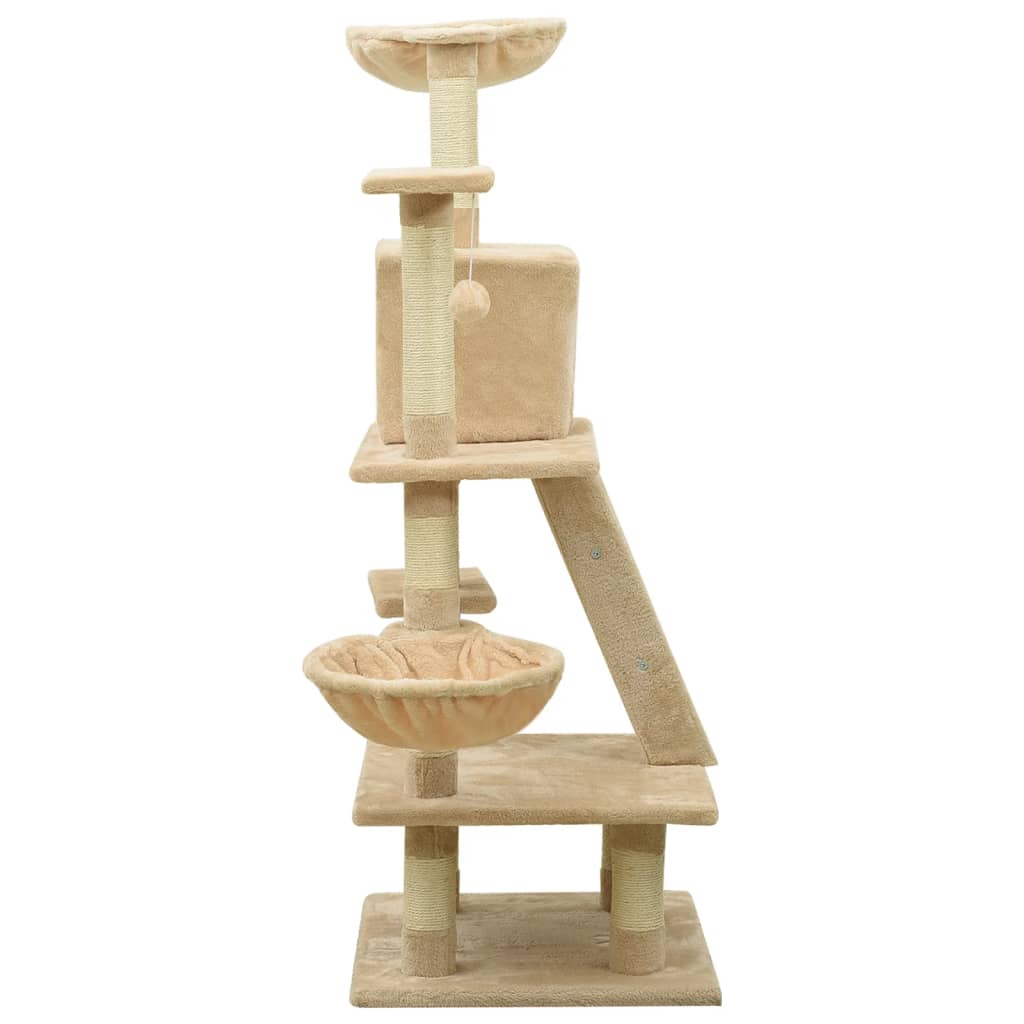 Arbre à chat beige 122 cm 5 niveaux 1 maison Arbre à chat beige 122 cm 5 niveaux 1 maison – Image 4