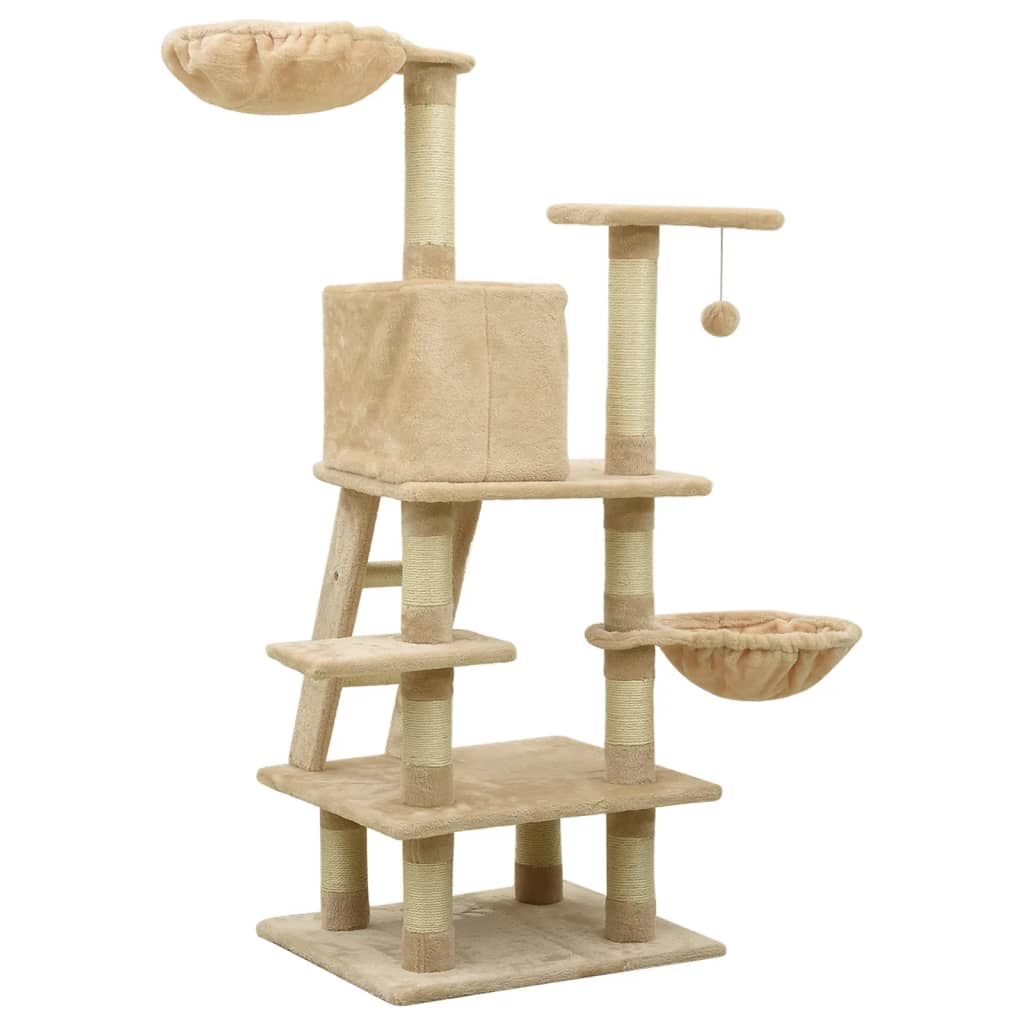 Arbre à chat beige 122 cm 5 niveaux 1 maison Arbre à chat beige 122 cm 5 niveaux 1 maison – Image 5
