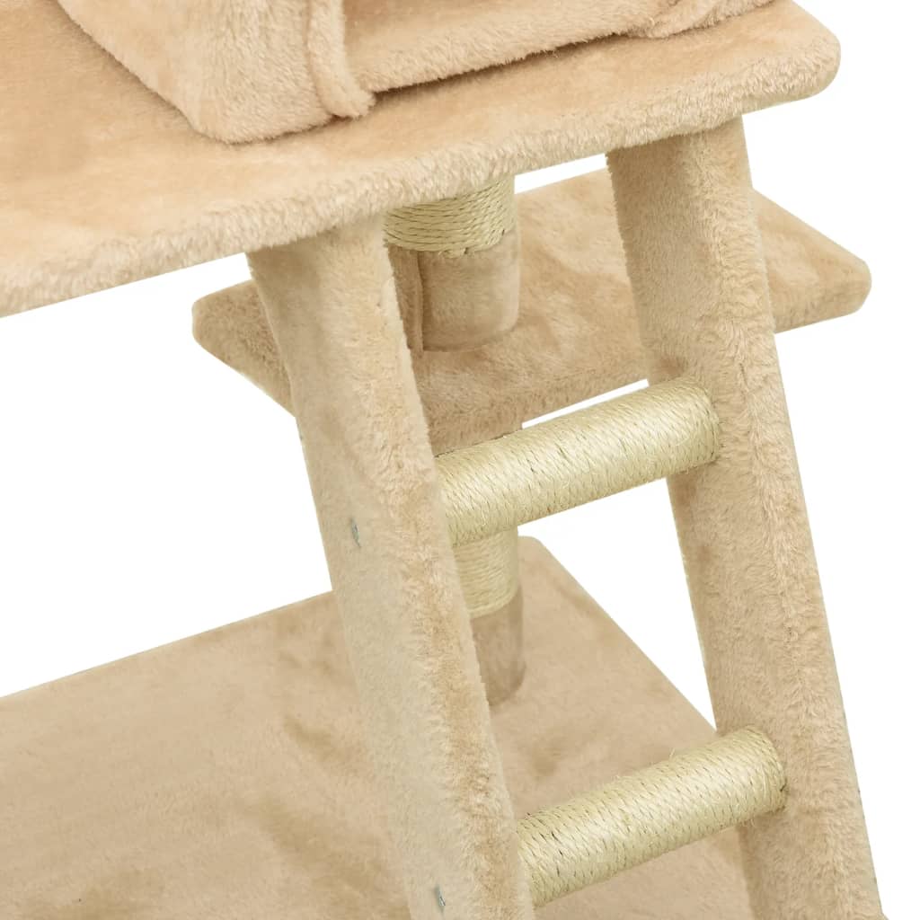 Arbre à chat beige 122 cm 5 niveaux 1 maison Arbre à chat beige 122 cm 5 niveaux 1 maison – Image 8