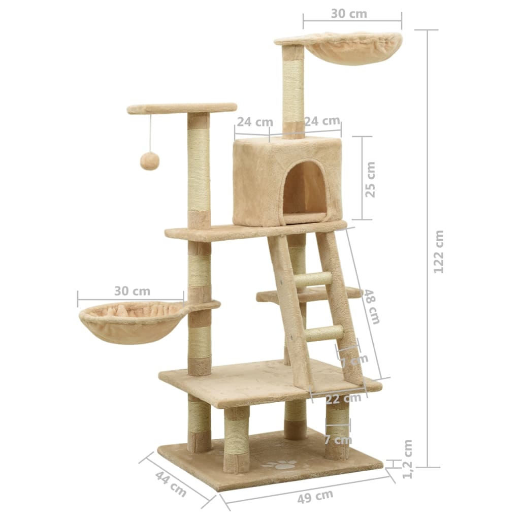 Arbre à chat beige 122 cm 5 niveaux 1 maison Arbre à chat beige 122 cm 5 niveaux 1 maison – Image 9